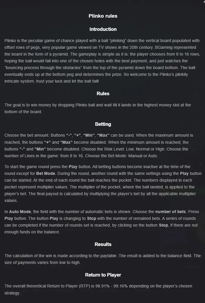 Plinko casino rules